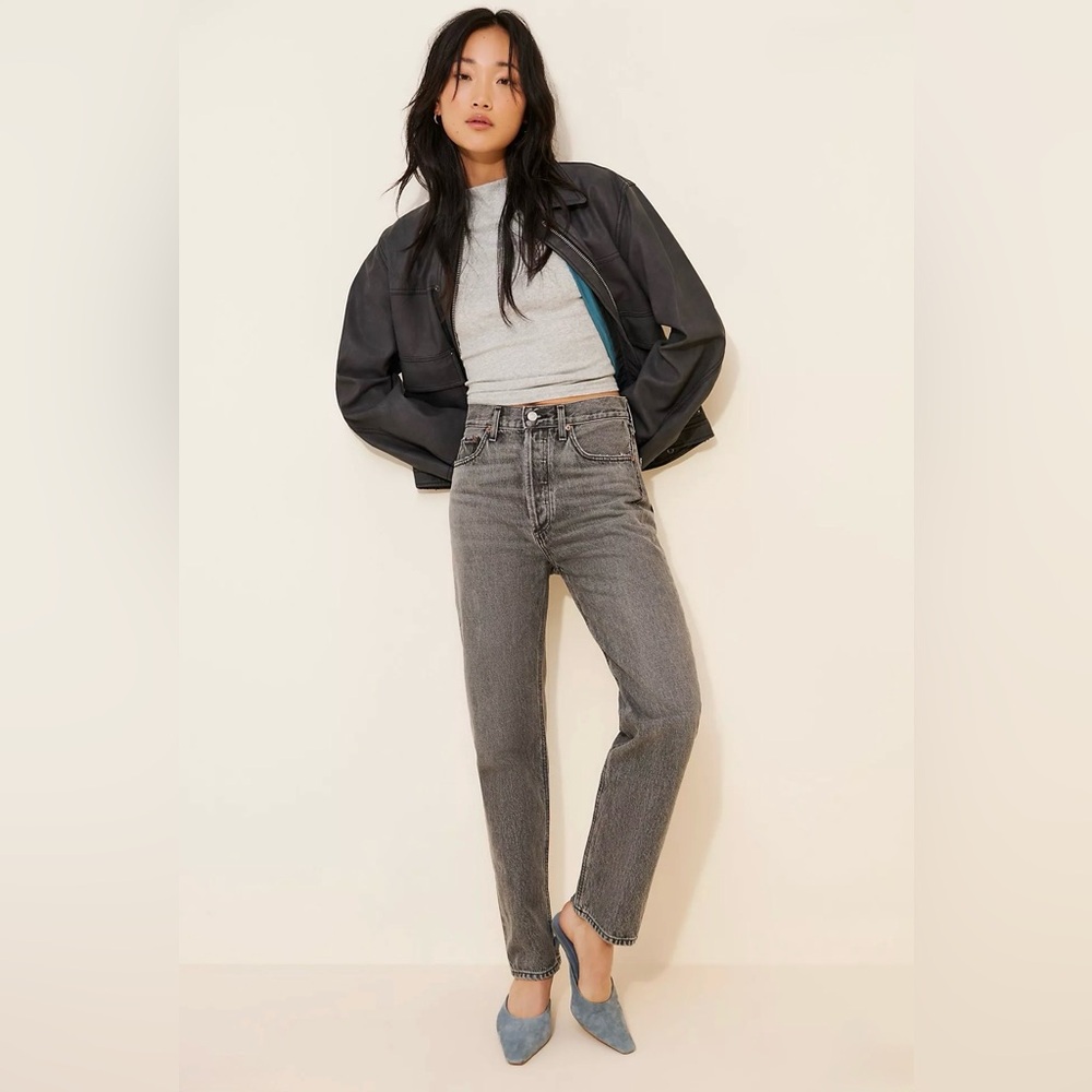 Agolde 90’s Pinch Crop Jeans, Faded Black/Grey, Size 28